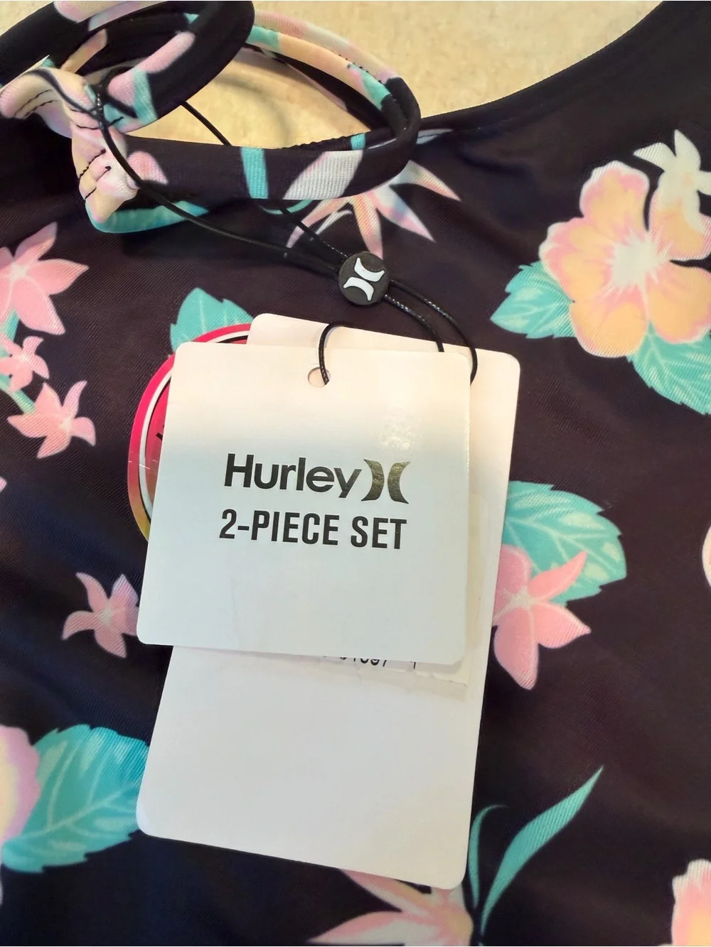 Hurley Girls 2-Piece Floral Tankin Set Black Multi UPF 50+ Size 14